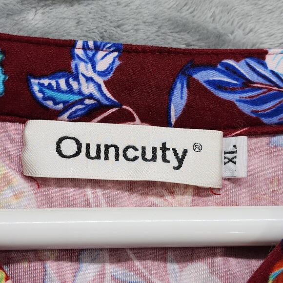 Ouncuty Top Womens XL Floral Split Neck Roll Up 3/4 Sleeve Lightweight Stretch - Picture 5 of 9